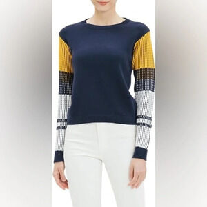 CABLE STITCH Women's Contrast-Sleeve‎ Cotton crew neck Sweater size  XL.